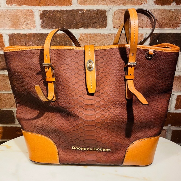 Dooney & Bourke Brown Leather Tote with Buckle Details - Picture 1 of 13